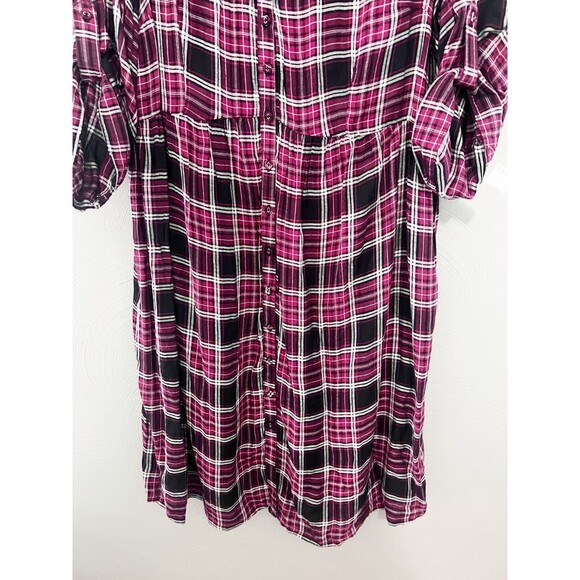 Torrid Womens Plus Dress Sz 2X Red Black Plaid 3/4 Slv V Neck Button Shirt NWT - Picture 4 of 8